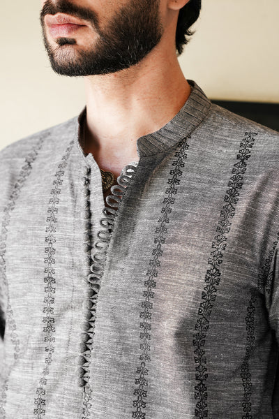 Makhmal Birch Grey Kurta With Makhmal Birch Grey Pyajama