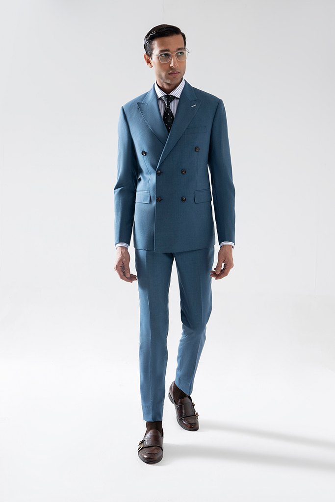 Teal double 2025 breasted suit