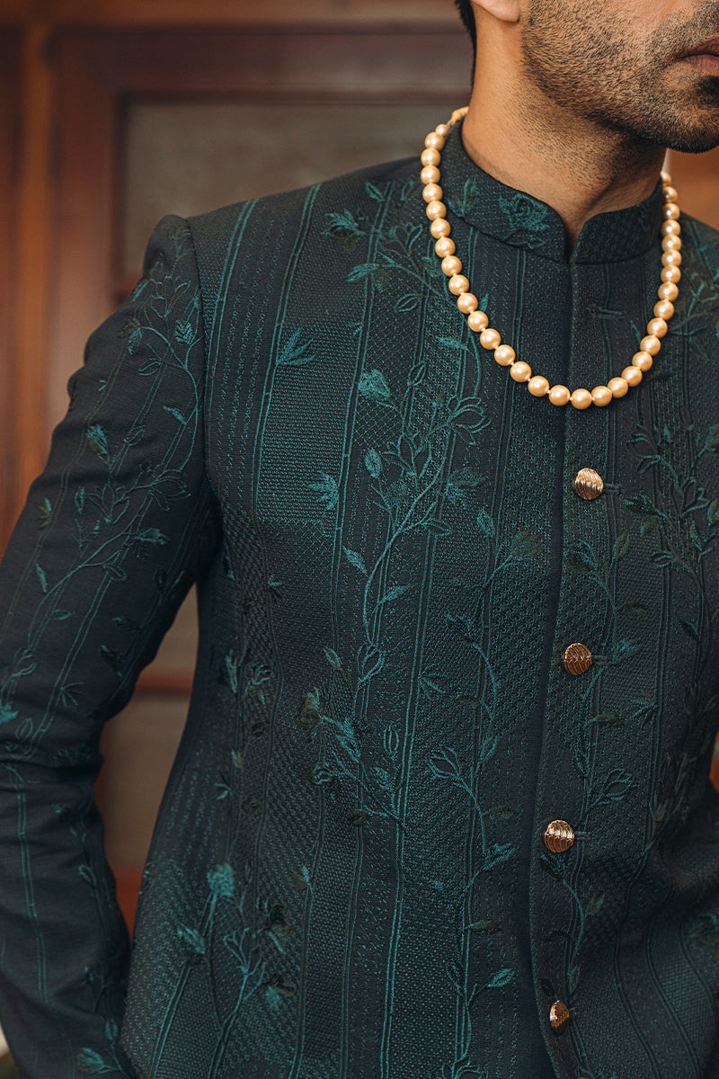 Green bandhgala suit for wedding