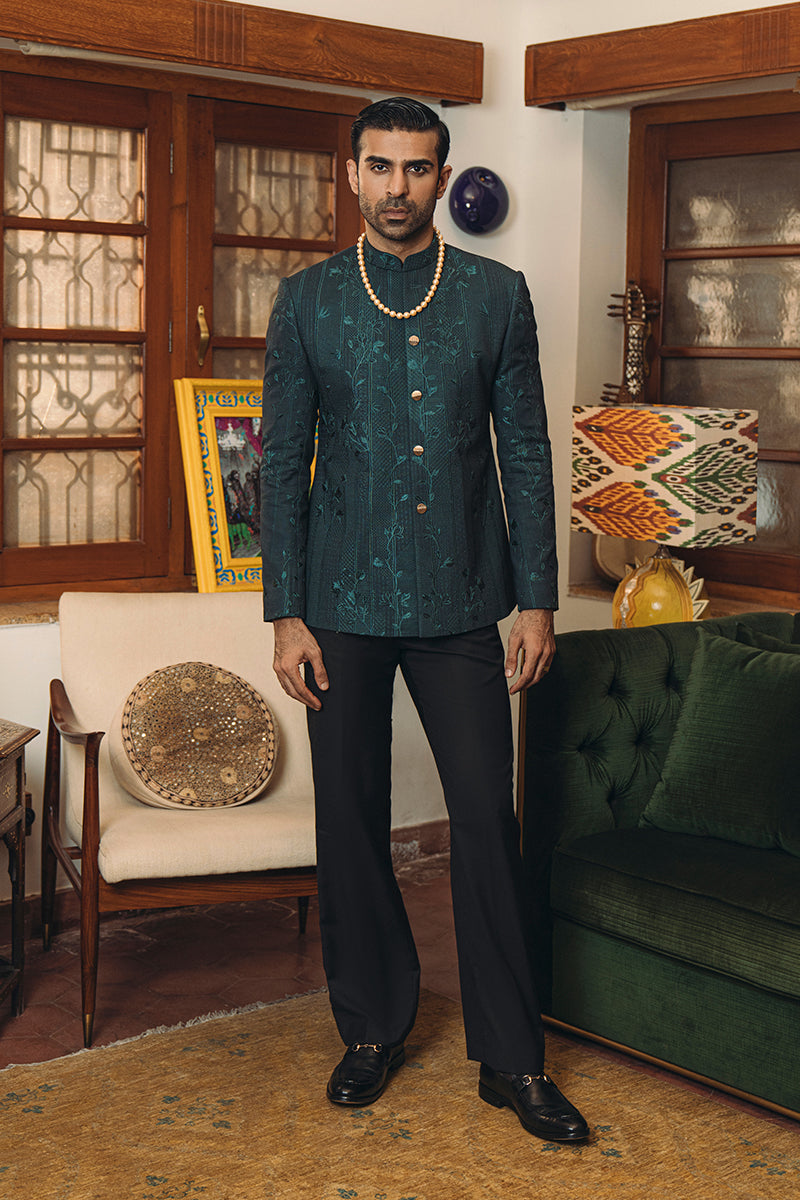 Green bandhgala suit for wedding