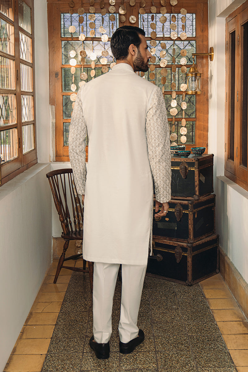 ivory white embroidered kurta and pajama set
