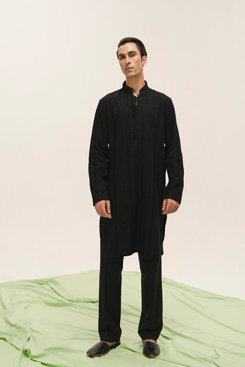 Bazm E Riwayat by Bin Musab Men Kurta Pajama 2 Piece Raw Silk Caribbean Sky - Festive Collection