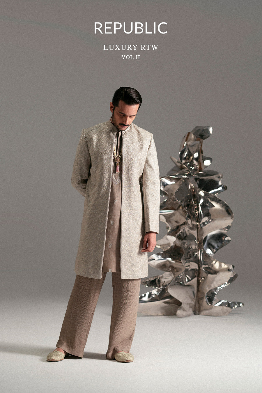 Republic By Omar Farooq | Luxury Rtw | Brown Embroidered Prince Coat