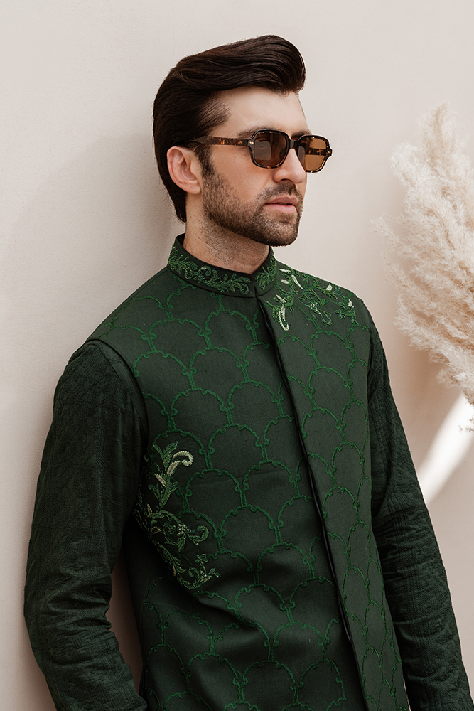 GREEN FLORAL EMBROIDERED WAISTCOAT