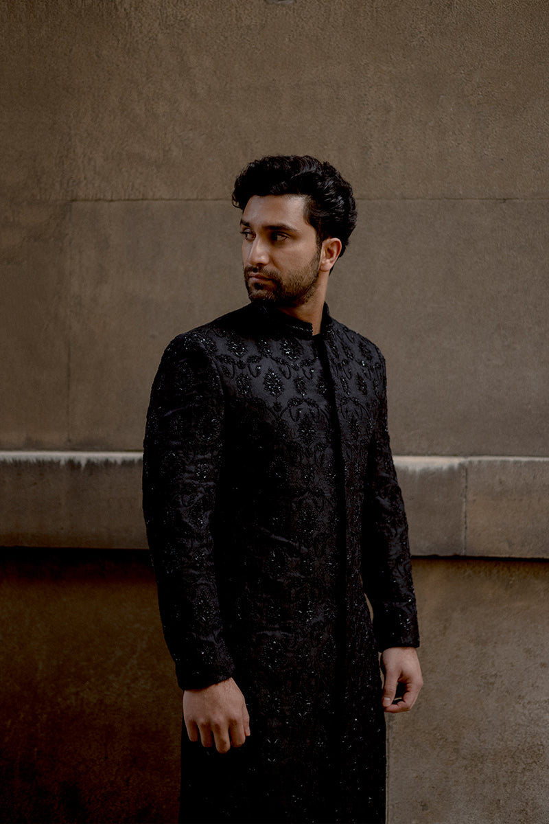 BLACK JACQUARD SHERWANI