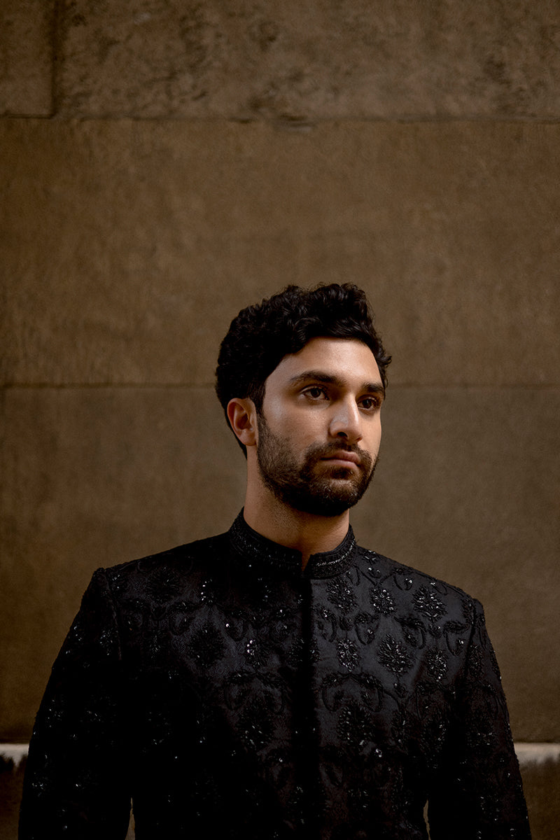 BLACK JACQUARD SHERWANI