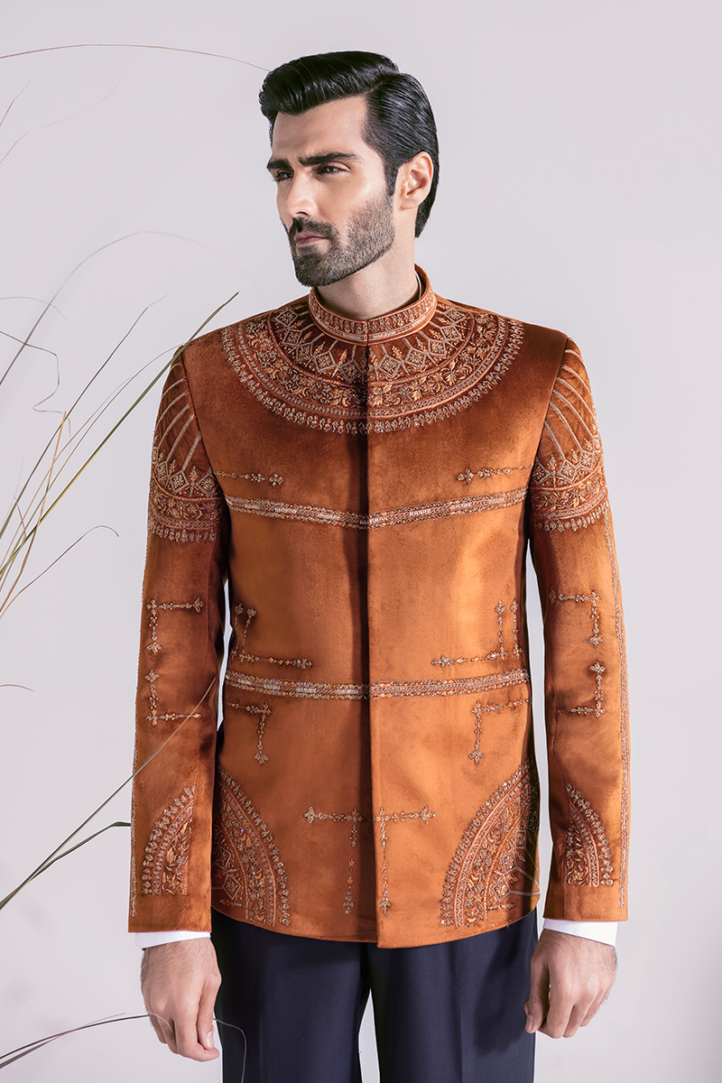 RUST EMBROIDERED PRINCE COAT