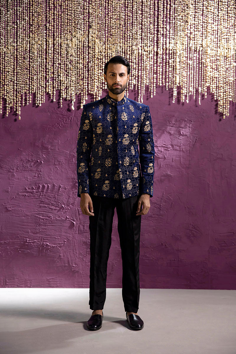NAVY BLUE EMBROIDERED PRINCE COAT