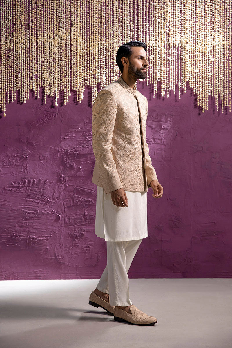 BEIGE EMBROIDERED PRINCE COAT