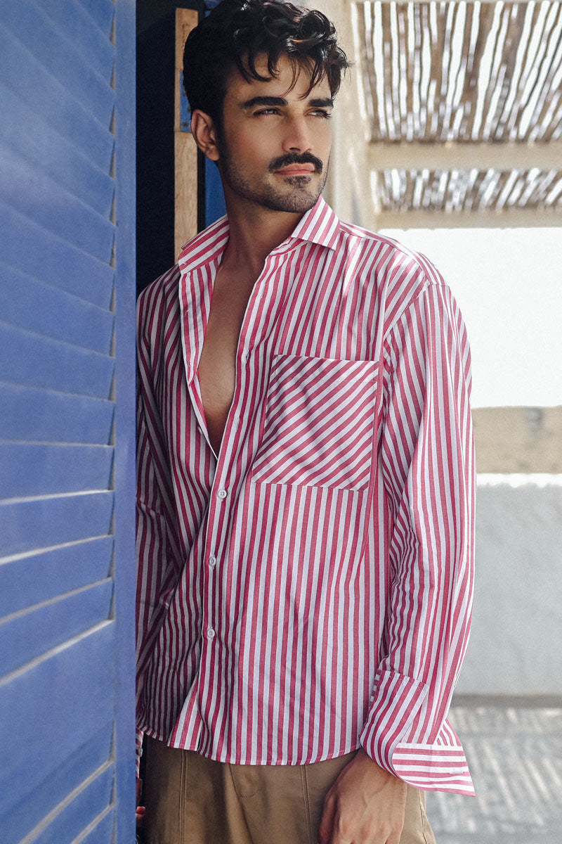 WHITE AND PINK STRIPED COTTON SHIRT