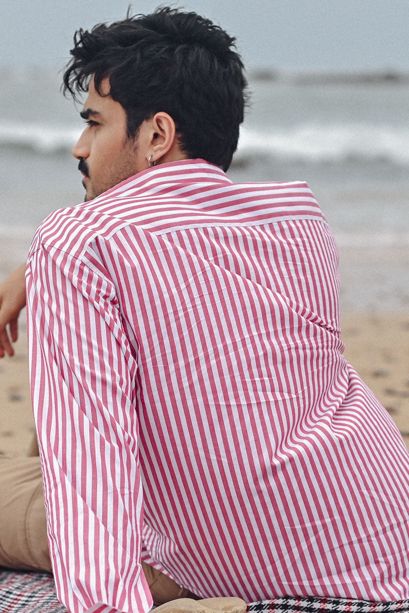 WHITE AND PINK STRIPED COTTON SHIRT